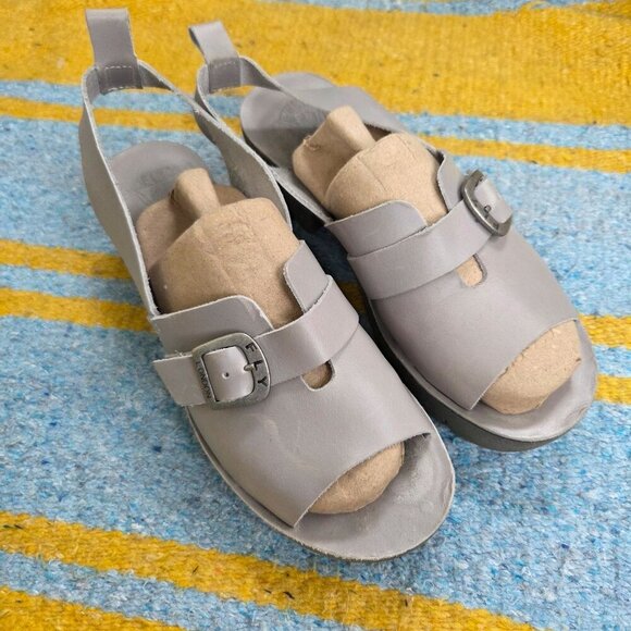 Fly London Gray Leather Platform Sandals Size 43 - Picture 1 of 6